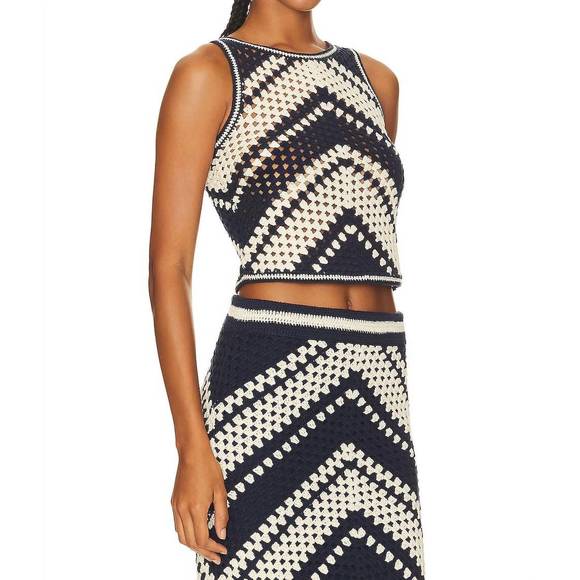 NEW ZIMMERMANN chintz hand crochet tank in cream/navy - Picture 2 of 4